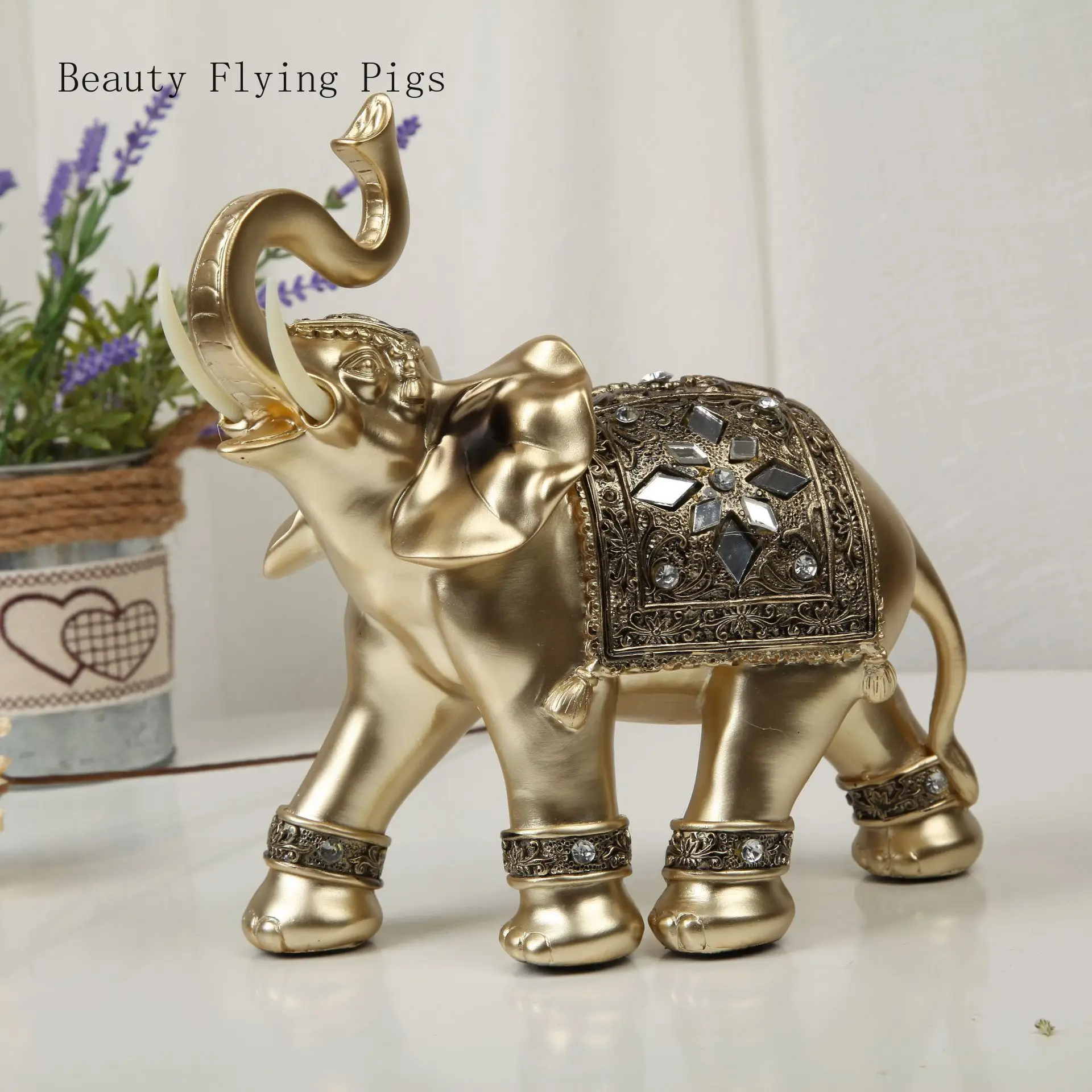 Золотой бриллиант украшение в виде слона для дома гостиной прилавка настольный