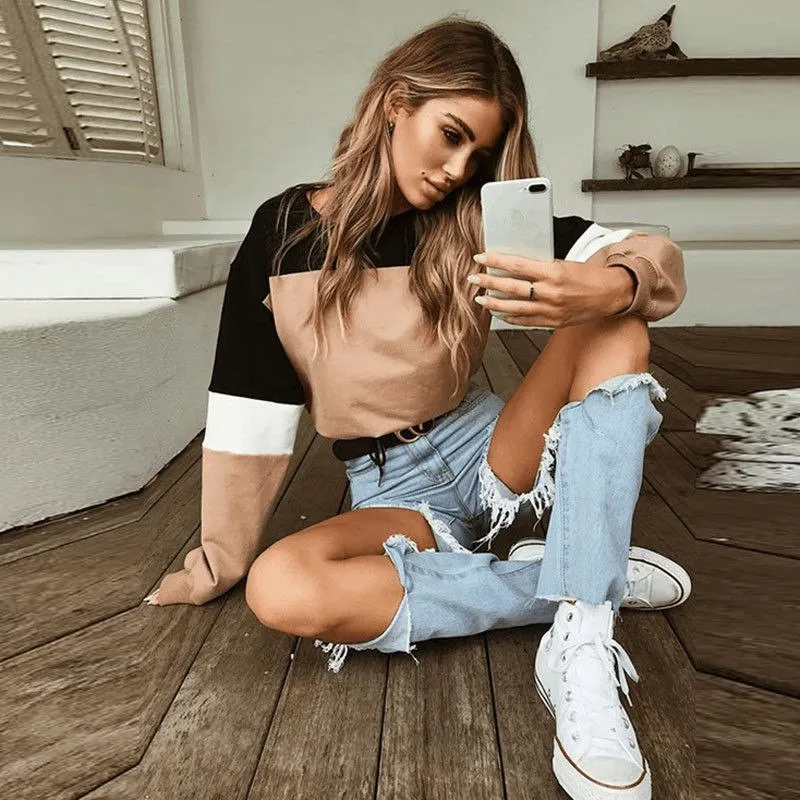 

Женский свитер, с длинным рукавом и круглым вырезом, короткий, клубный, Повседневный, 2018