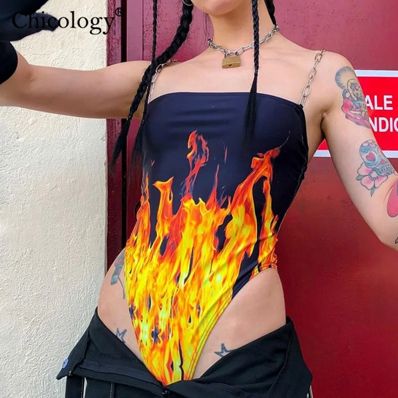 Chicology ремень с цепочкой огненный принт готический костюм для тела Женский