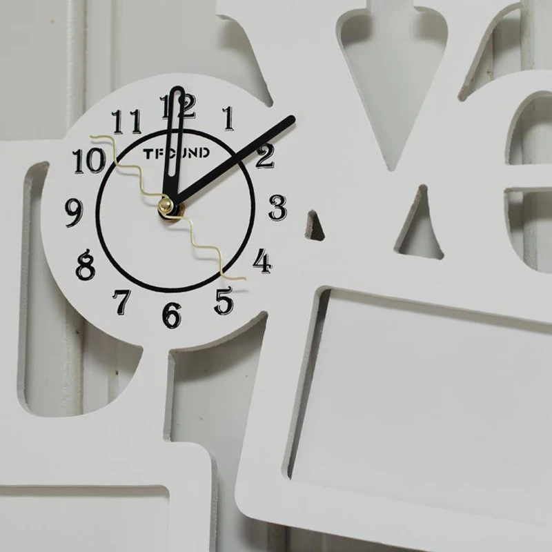 Современные деревянные часы с фоторамкой и 3 фоторамками для гостиной