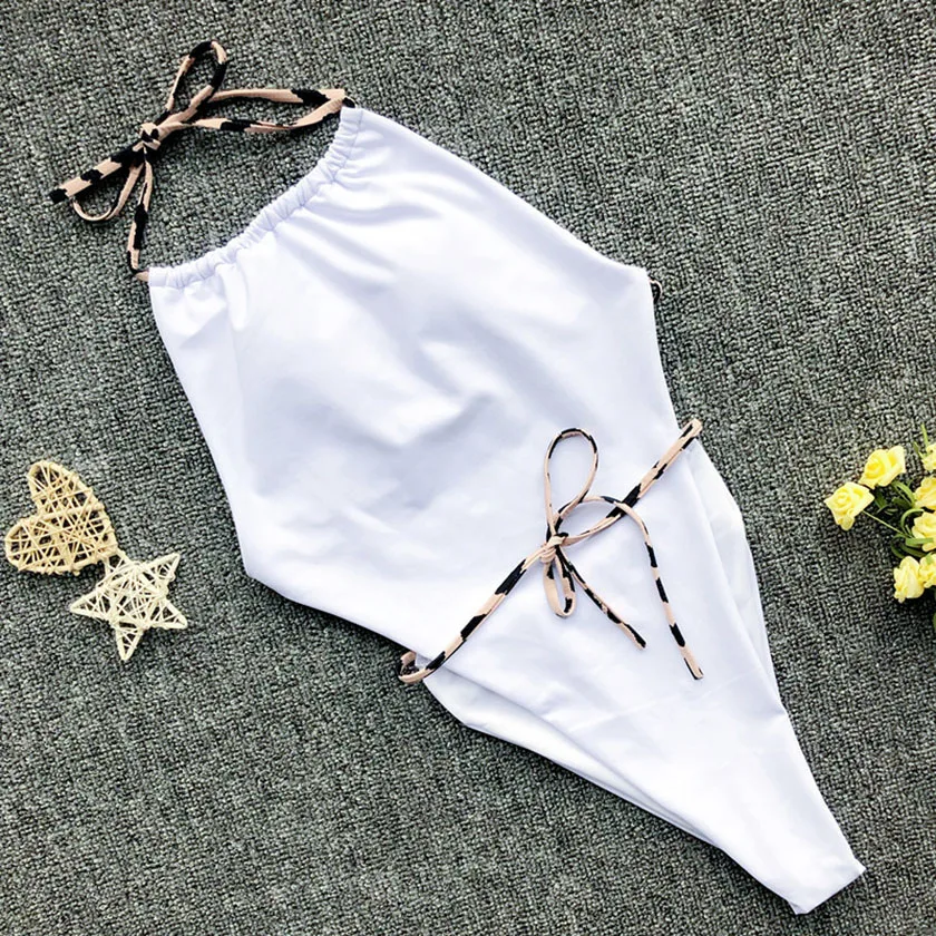 Бикини с высокой горловиной и завязкой на шее цельная пляжная одежда сексуальный