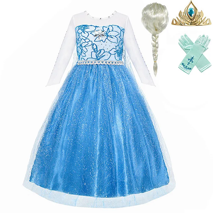 5Pcs Dress Set PaMaBa/блестящие детские платья принцессы Эльзы для девочек с накидкой; Детский карнавальный костюм Анны на день рождения; вечерние платья - Цвет: 5Pcs Dress Set