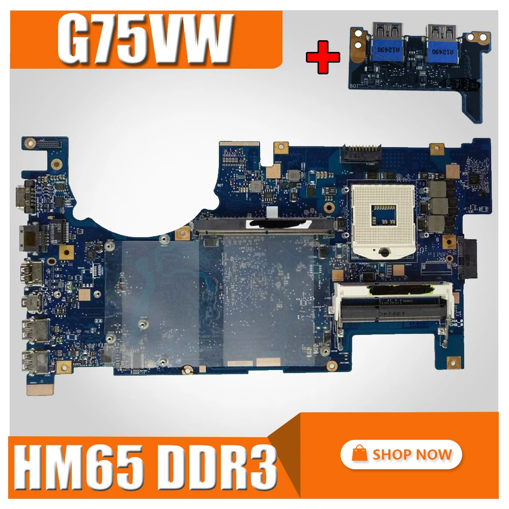 Отправка платы + G75VW материнская плата 2D HM65 DDR3 для Asus G75V G75VX ноутбука тест
