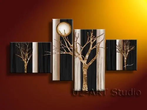 

Living room art 4 piece canvas wall art painting pictures paint on canvas picture 3 abstract trees with a moon GP72