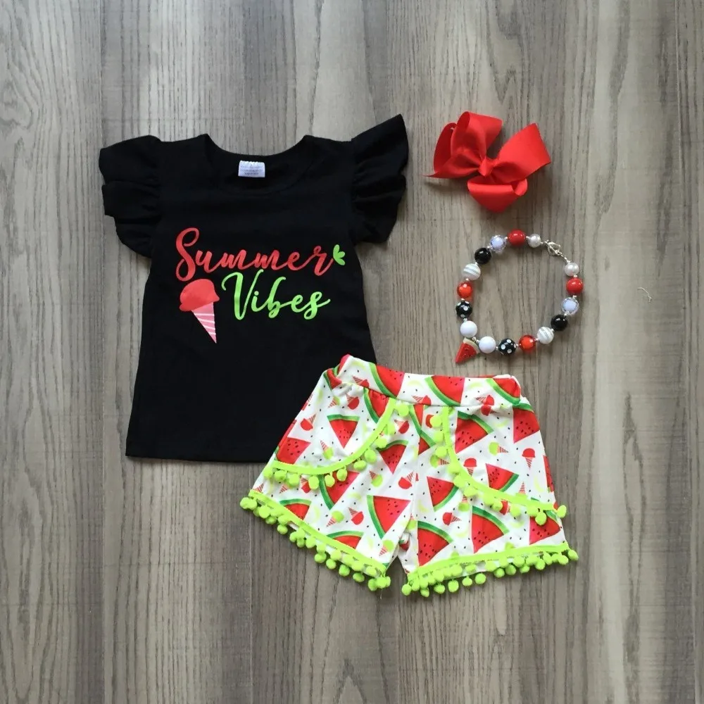 Летние комплекты с шортами помпонами мороженое и арбуз дизайнерская детская