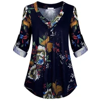 blouse 5xl plus size women tunic shirt autumn long sleeve floral print v neck blouses and tops with button big size clothing 11