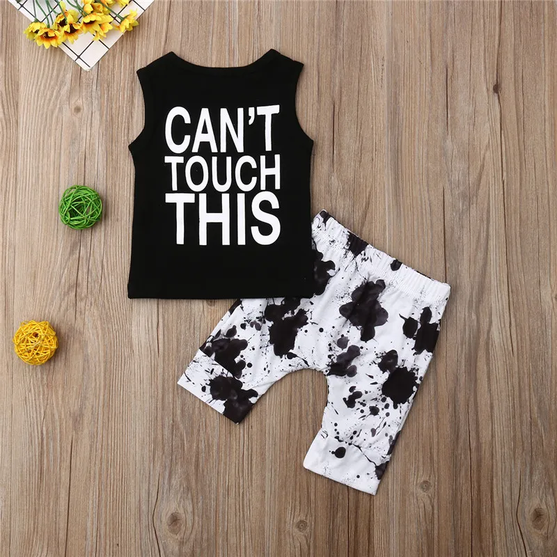

Newborn Kids Baby Boy Clothes Sets 6M-3Y Cool Summer 2Pcs Back Letter Tops Vest Printed Shorts Cotton Set Baby Boy Beach Outfits