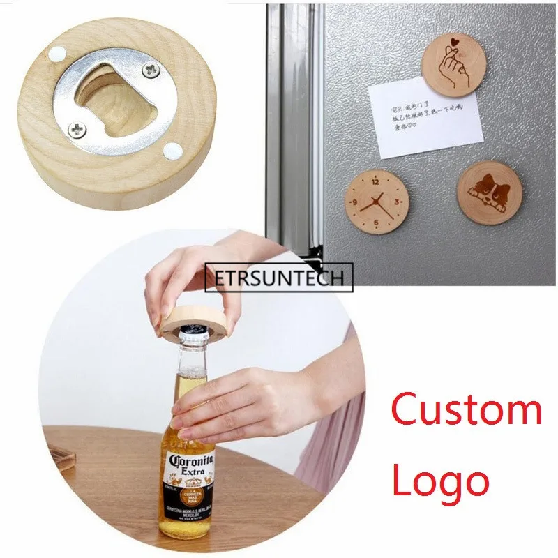 

450pcs/lot Wedding Favors and Gifts For Guest Wooden Round Bottle opener Fridge Magnet Wedding Decoration Free laser logo