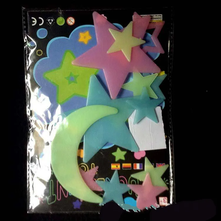 12 piece Moon Stars Color Glow In The Dark Luminous Fluorescent Stickers Decal kids Room decoration Starry Sky | Дом и сад