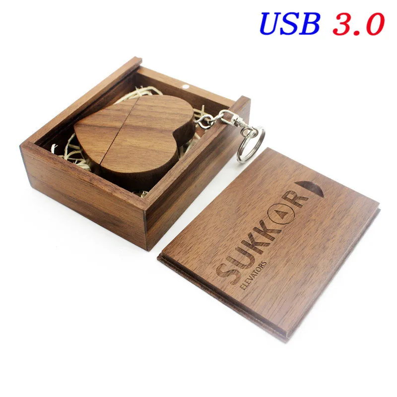 JASTER USB 3,0 Пользовательский логотип деревянное сердце+ коробка карта памяти, Флеш накопитель 4 ГБ 16 ГБ 32 ГБ 64 ГБ логотип индивидуальный свадебный подарок высокая скорость - Цвет: USB no BOX