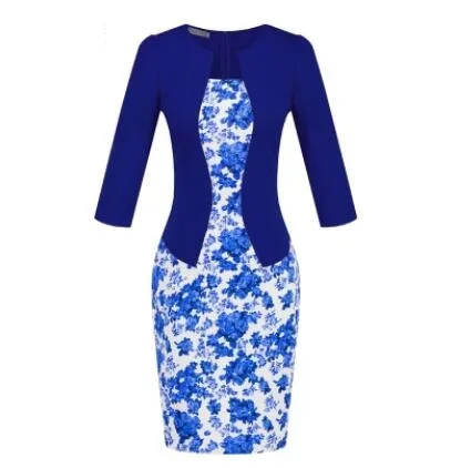 Женское платье, летнее платье, элегантное, с круглым вырезом, Vestidos, для работы, офисное, бодикон, 7 рукав, женское платье в деловом стиле - Цвет: Hot Products 14