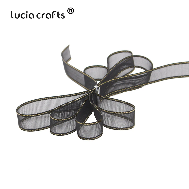 C4 Black 5yards Lucia crafts 5 ярдов/10 ярдов 15 мм ленты из органзы для свадебного домашнего декора DIY Швейные упаковочные материалы аксессуары P0101 - Цвет: C4 Black 5yards
