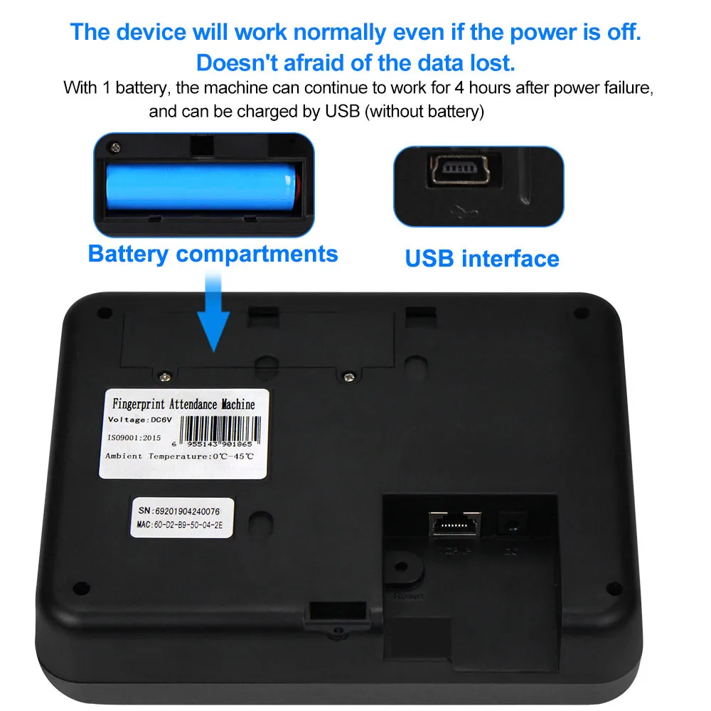 2,4 дюймов RFID TCP/IP/биометрический отпечаток USB машина посещаемости времени отпечатка пальца времени диктофон распознавания сотрудников