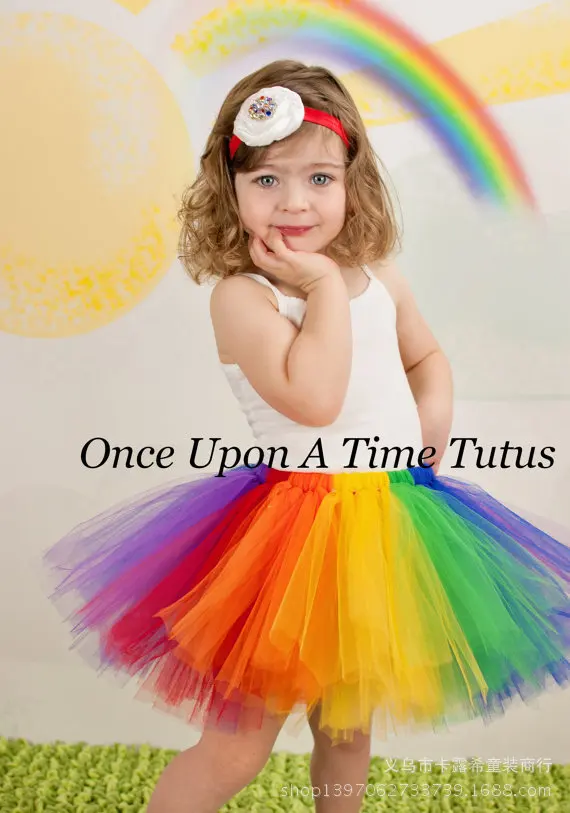 Girl's Rainbow Color Tutus Skirts Baby Handmade Multicolor Tulle Ballet Dance Tutus with Flower Headband Kids Party Pettiskirts