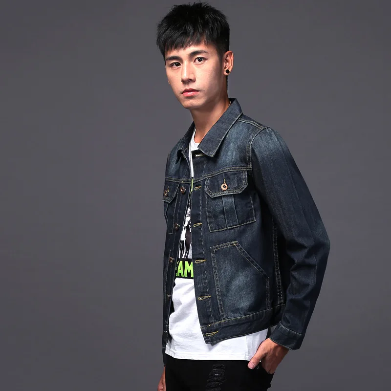 Рваные синие джинсы куртка Мужчины осень рваные мужской Slim Fit повседневные