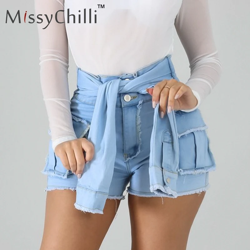 Женские синие джинсовые шорты MissyChilli летние повседневные с высокой талией