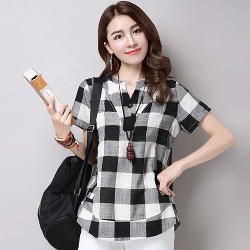 Большой Размеры Blusa feminina свободные льняные Для женщин блузки v образным вырезом