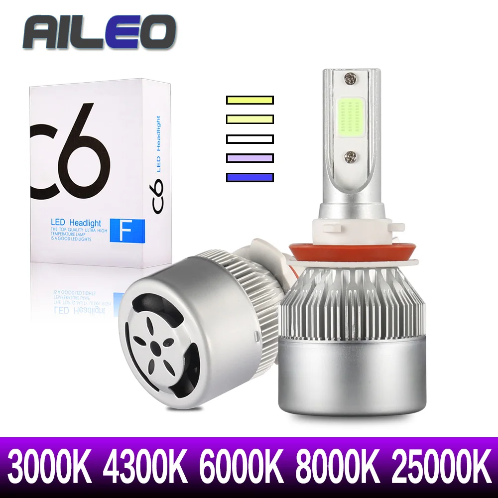 AILEO 4pcs/2pcs H1 H3 H4 LED 9005 9012 9003 9006 9004 880 881 HB1 HB3 Car Headlight Bulbs 3000K 8000k 6000K 4300K 25000K COB C6