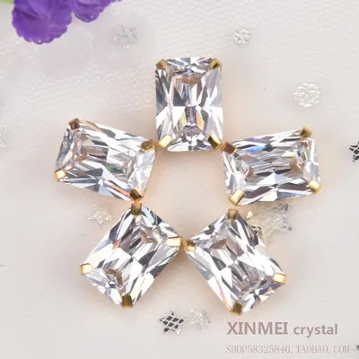 clear color AAAAA Циркон Стразы 10*14 мм Прямоугольник песочного цвета с золотой коготь Шить на одежде свадебные украшения, аксессуары 10 шт./пакет Strass - Цвет: clear color