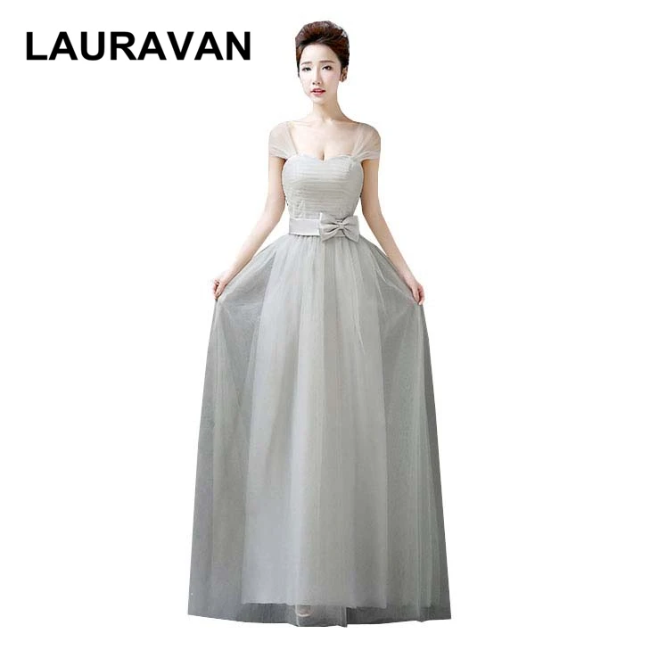 Элегантное милое простое длинное серое платье подружки невесты в пол для