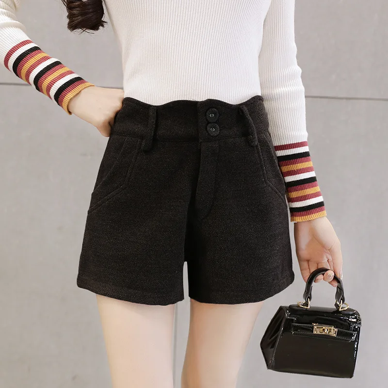 Офисные женские туфли однотонные широкие шерстяные шорты свободного кроя с