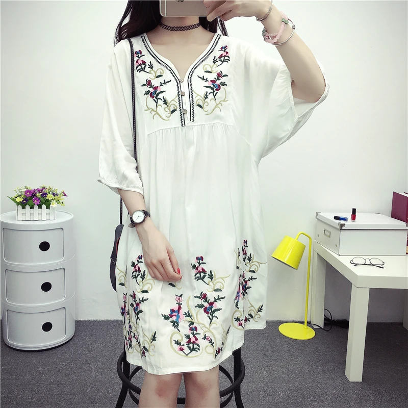 Лидер продаж, Винтаж 70s мексиканская Этническая украшенная вышивкой Воно хиппи Свободные повседневные Для женщин шикарный мини-платье
