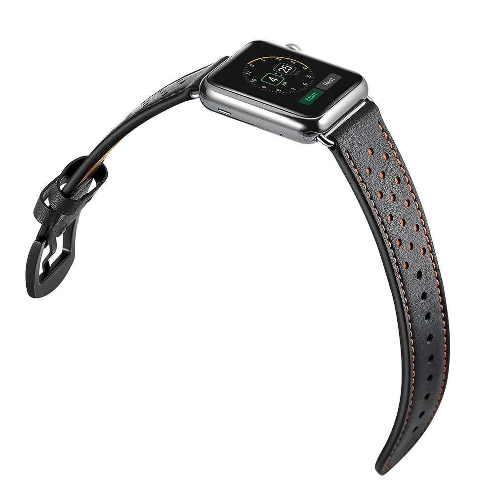 Сменный ремешок из натуральной кожи для Apple Watch Band 44 мм 40 мм 42 мм 38 мм спортивный дышащий ремешок для часов iWatch Series 5 4 3 2