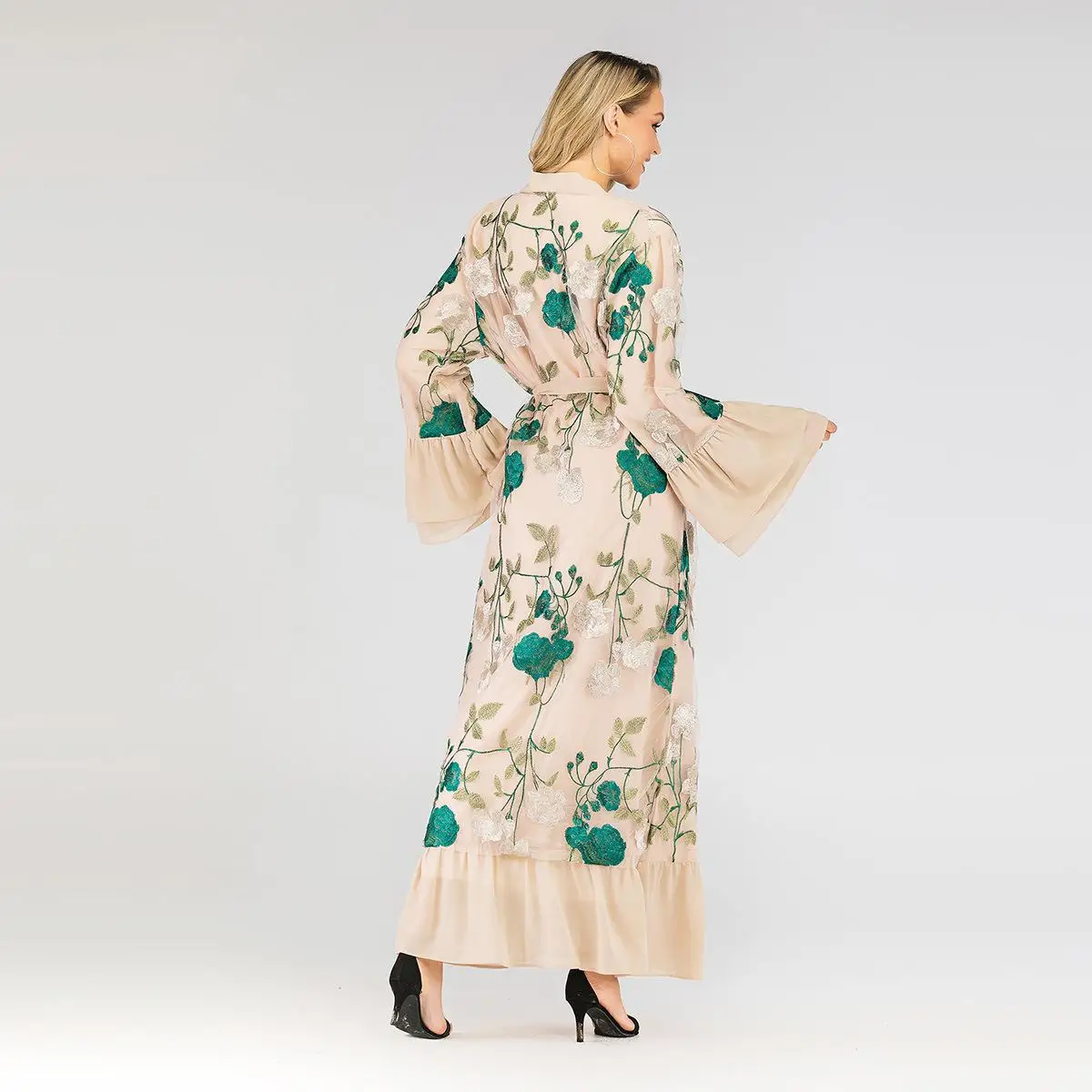 Женский кардиган с цветочной вышивкой в Дубае Abaya длинное платье-Кафтан длинными