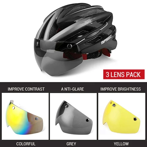 Grey Bicycle Helmet Велосипедные шлемы BASECAMP, солнцезащитные очки, козырек, велосипедные очки, шлем с 3 линзами, цельные, формованные, мужские, женские, велосипедные шлемы для горной дороги - Цвет: Grey Bicycle Helmet