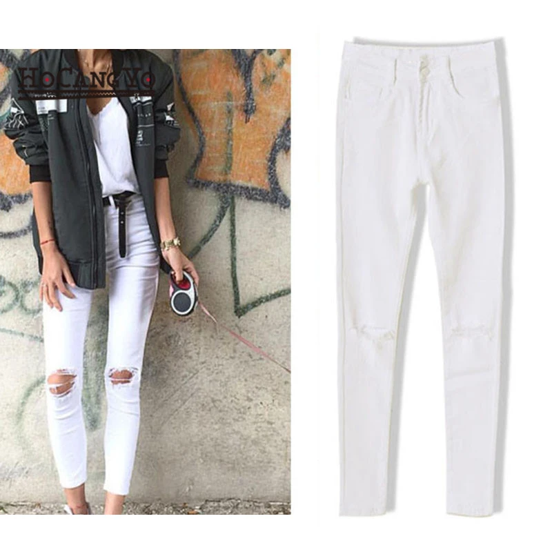 Джинсы HCYO женские с завышенной талией уличная одежда однотонные облегающие