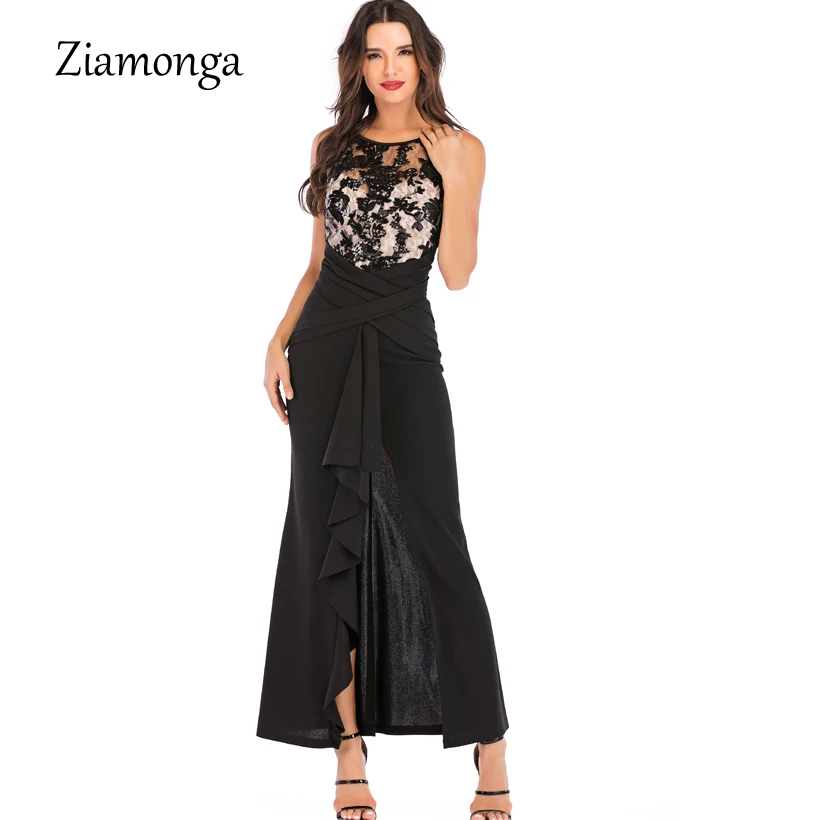 Ziamonga мода лето оборками Разделение повязки длинное Платье облегающее|maxi dress|fashion