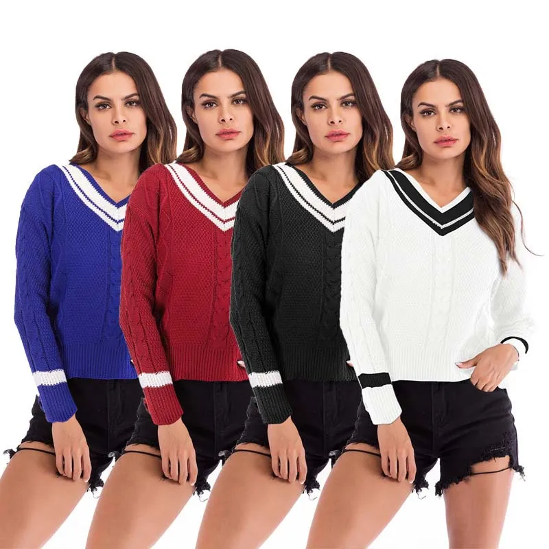 Autumn Tops Pullovers Women Blusa de Frio Feminina Knitted Spring Long Sleeve Warm White V-Neck Casual Sweater Ladies | Женская одежда