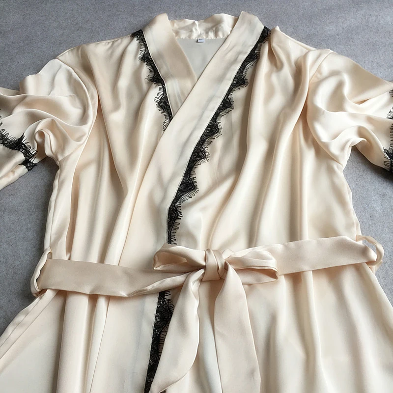 Прямая поставка женские короткий рукав халат чувствовать себя как шелк атлас
