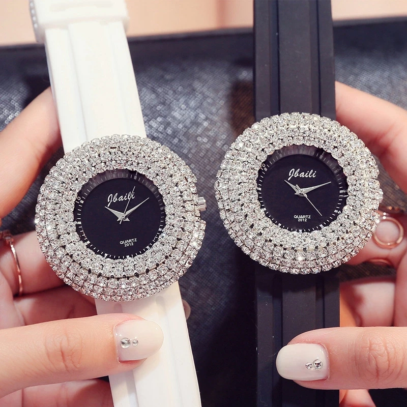 JBAILI повседневные Модные кварцевые наручные часы из мягкой кожи с кристаллами