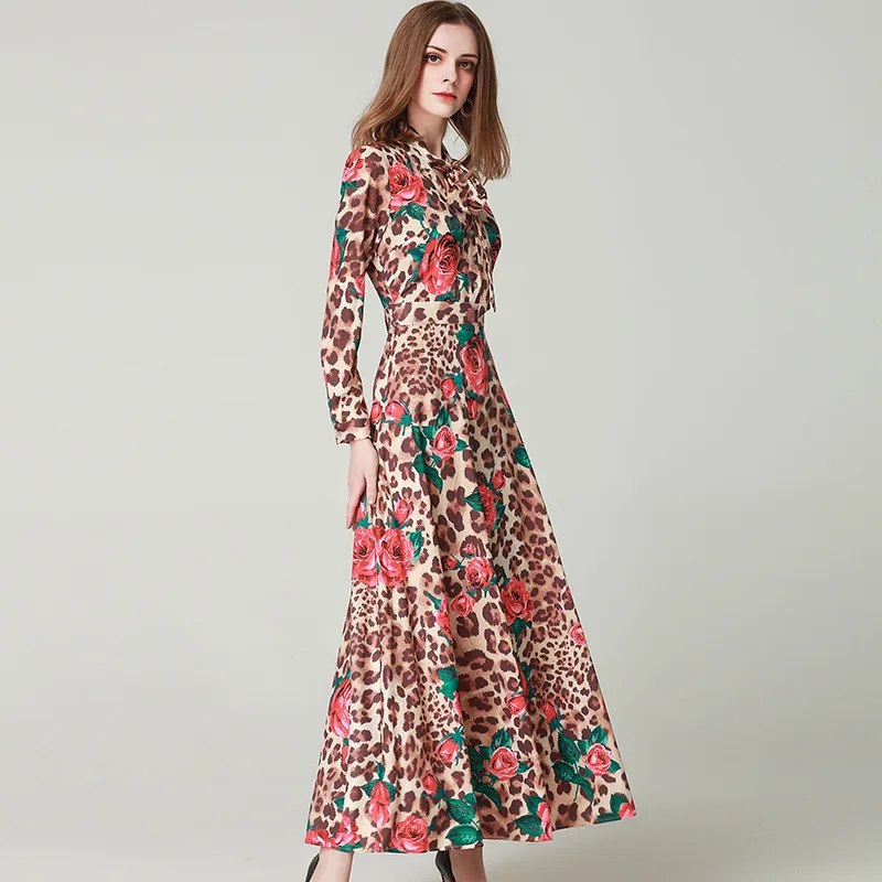 Новое летнее осеннее платье для женщин с длинным рукавом галстуком бабочкой