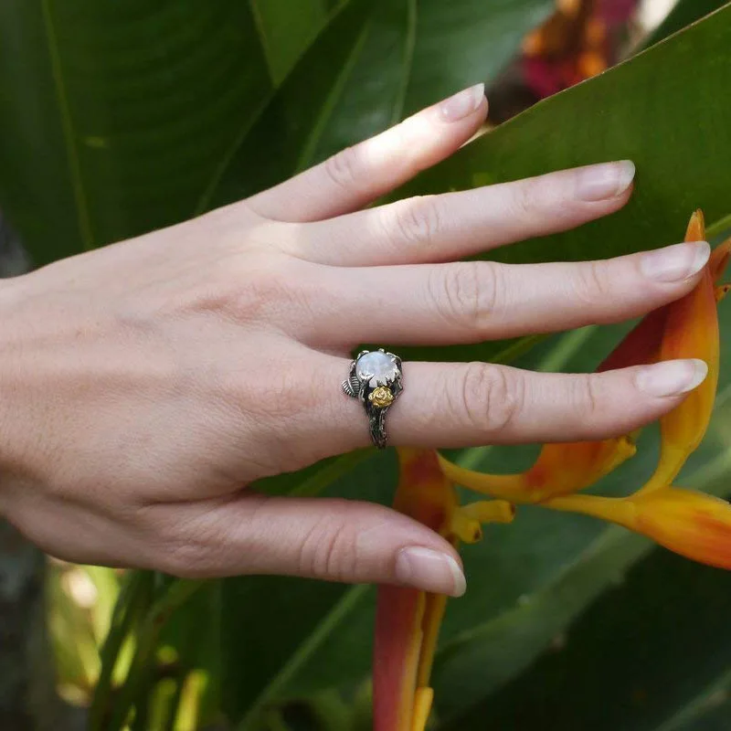 Retro Flower Shape Rings for Women Blue Round Colorful Opal Stone Gold Knuckle Two-tone Wedding Ring Love Jewelry Accessories | Украшения и