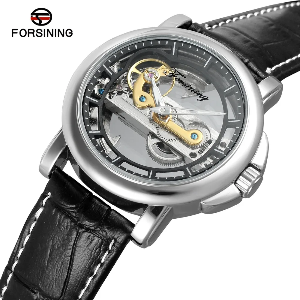 Мужские автоматические механические часы FORSINING с кожаным ремешком | Наручные