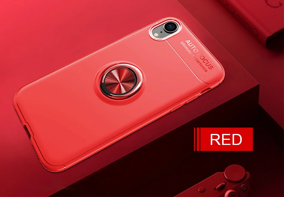 Red Роскошный противоударный кольцевой чехол для iphone X, XR, XS, Max, полный Чехол для iphone 7, 8, 6, 6s PLus, мягкий силиконовый чехол-держатель - Цвет: Red