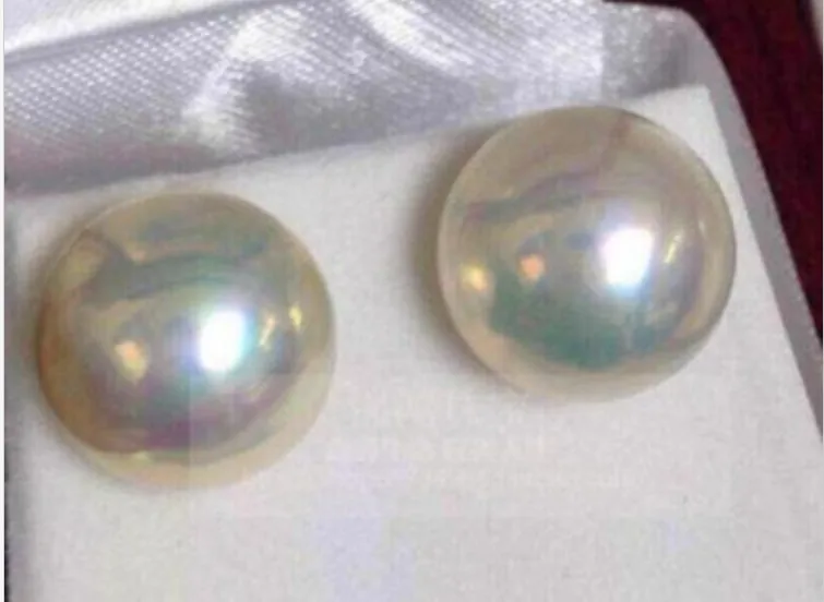 PAIR OF HUGE 12 13mm natural south sea genuine white pearl earring 14k Ювелирные изделия&gt