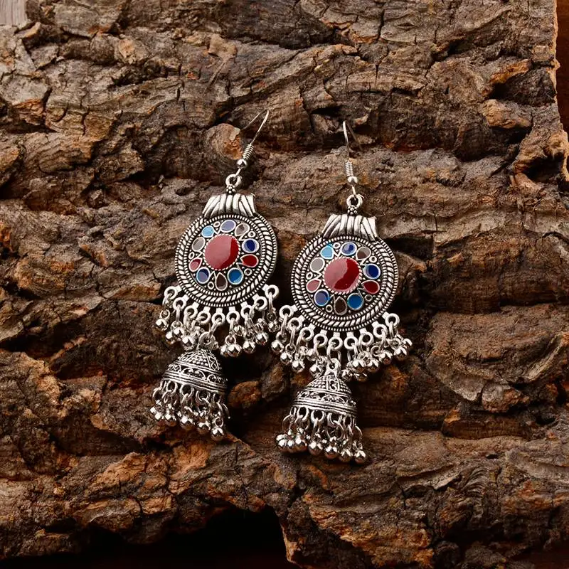 TopHanqi цыганские украшения ретро этнические серебряные индийские Jhumka маленькие колокольчики масляные висячие серьги с кисточками для женщин богемные Подвески подарок