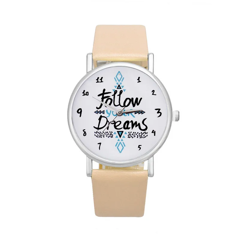 

Fashion Women Watch Creative Follow Dreams Words Pattern Leather Mesh Watch Luxury Ladies Casual Dress Quartz Wristwatch Clock#c