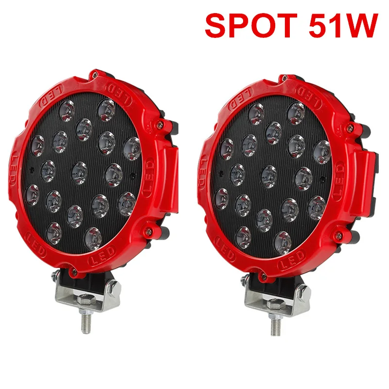 2pcs Spot 51W OKEEN 51 Вт 30 Вт круглый внедорожный светодиодный рабочий светильник, 12 В 24 В, автомобильный точечный прожектор, дальнего света, светодиодный светильник, 4x4 для внедорожника, противотуманная фара - Цвет: 2pcs Spot 51W