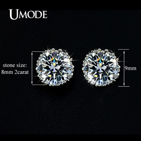 Umode мульти сохатый 8 мм 2ct Высокое качество швейцарский CZ бриллиантами стад серьги UE0013