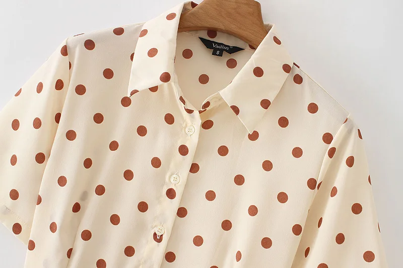 Женское длинное платье Vadim Повседневное до щиколотки в горошек с поясом и