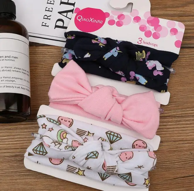 Эластичная хлопковая повязка на голову ручной работы 3 шт./лот с бантом для детей