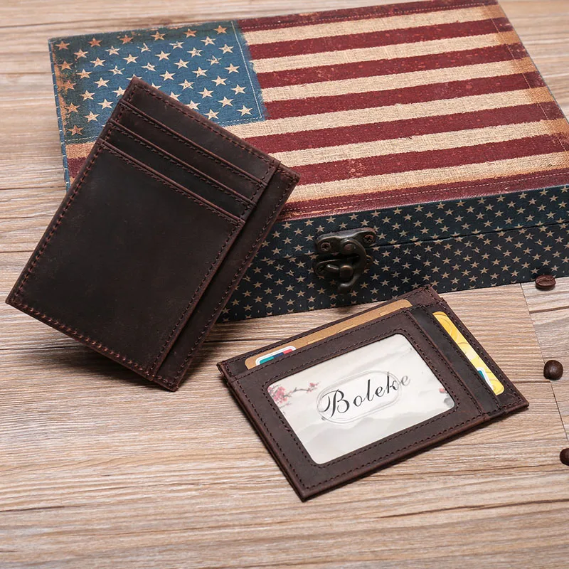 Мужской RFID блокирующий тонкий кошелек Crazy Horse из натуральной кожи чехол для