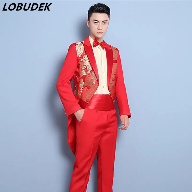 

Men's Tuxedo Suit Costume Male Wedding groom Tailing dress Prom party singer Chorus performance clothes Host stage Swallowtail