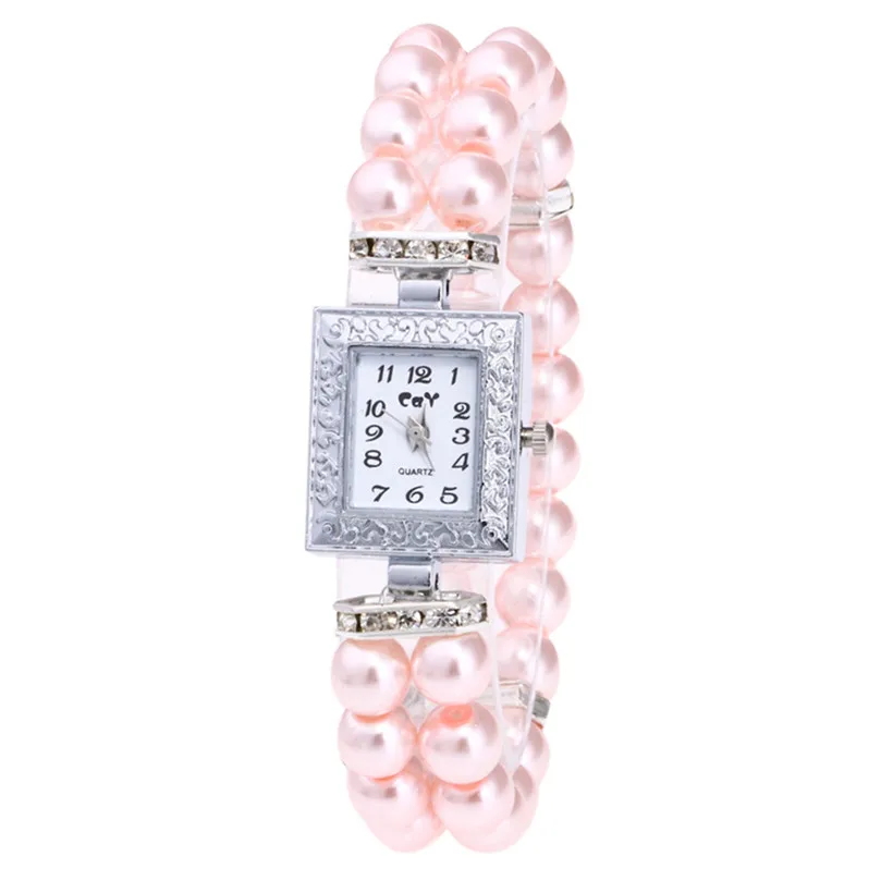 Montre femme Fashion Women Casual Pearl String Watch Strap Quartz Wrist Square Watch luxury ladies wristwatches hours