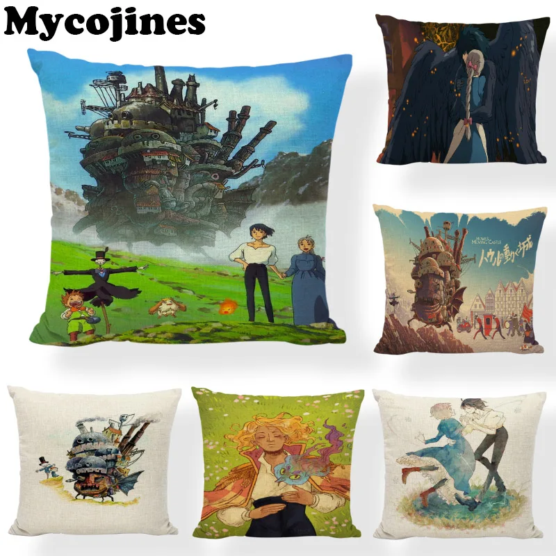 Cartoon Cushion Cover 45x45cm Animation Woman Child Green Home Bedroom Dormitory Sofa Decoration Linen Holiday Gift Pillow Case | Дом и сад
