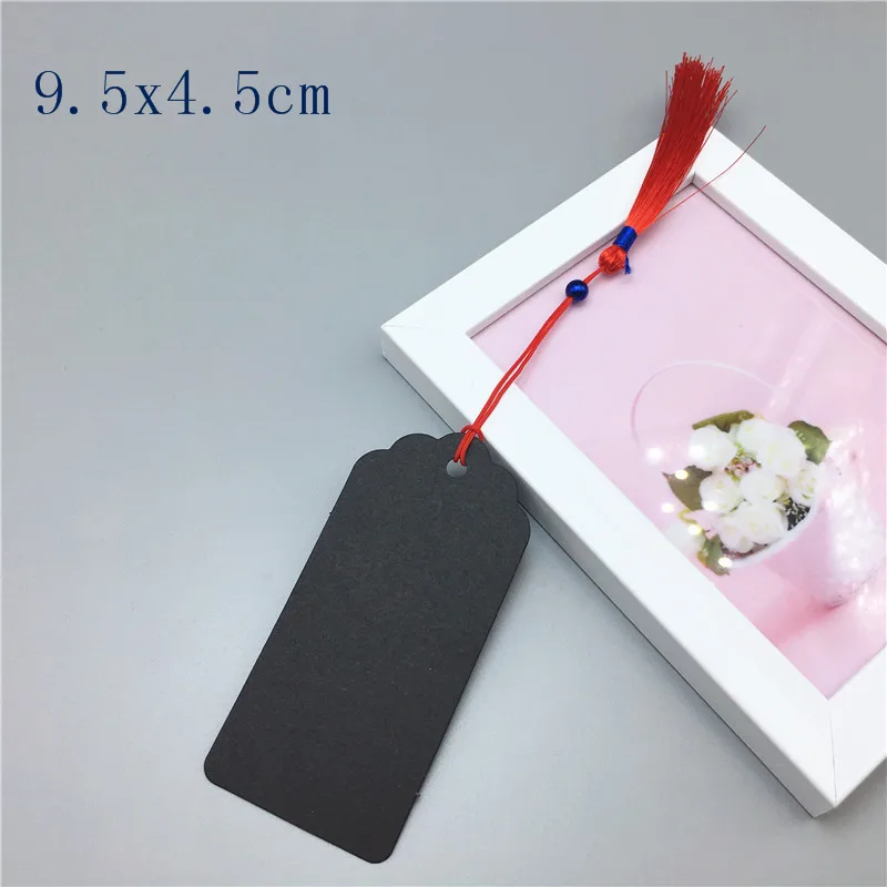 9.5x4.5cm black 12 шт крафт-бирка с классическими красными кисточками мульти-стиль пустой коричневый Картон Подарочная бирка GarPrice карта - Цвет: 9.5x4.5cm black